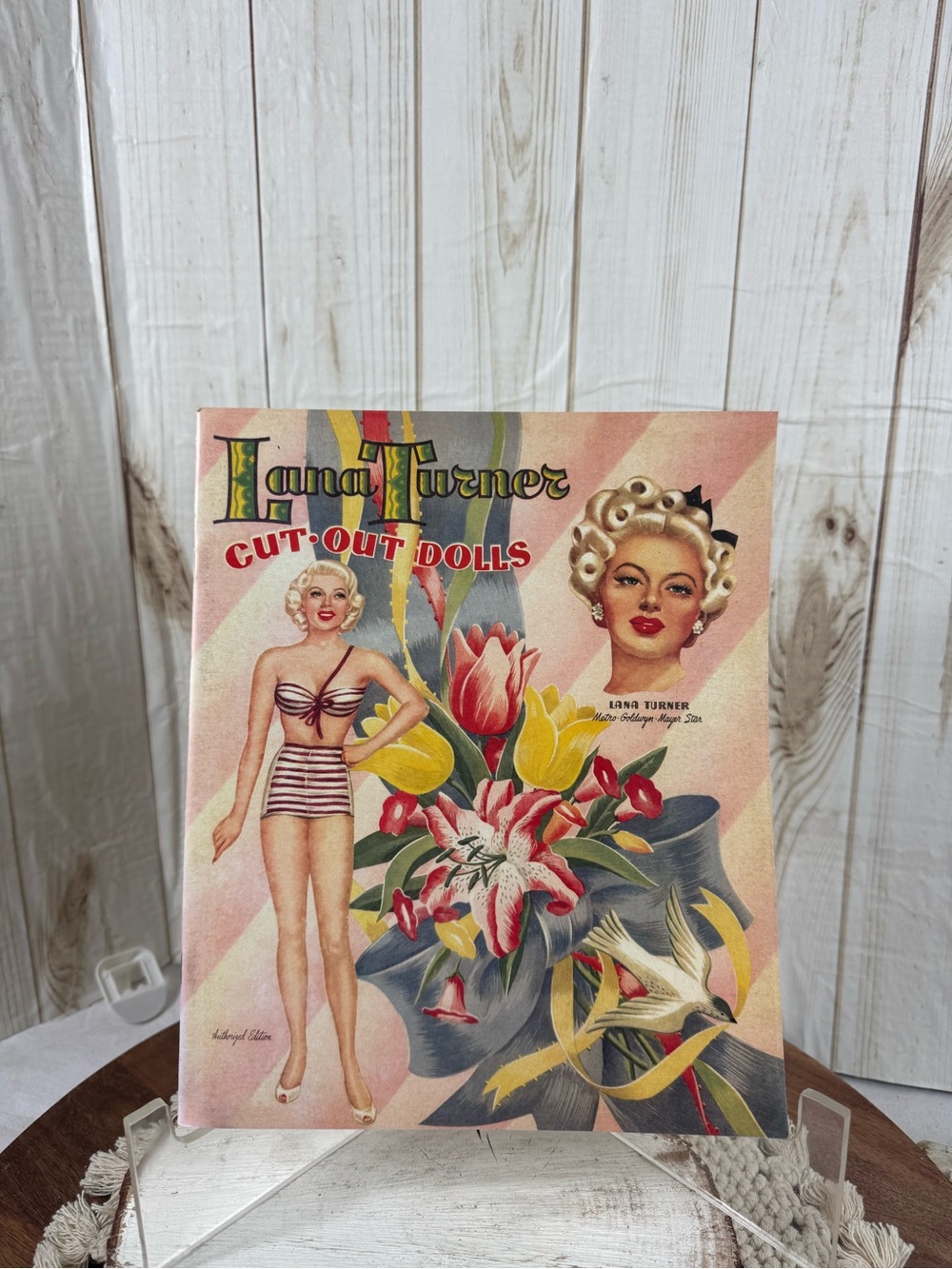 Lana Turner Cut-Out Dolls Vintage Art Print - Pink & Yellow Floral